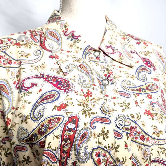 Elizabeth by Liz Claiborne Paisley Snap Front Top Plus Size 18 Vintage Cotton - Picture 12 of 16